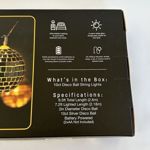 Disco Ball String Lights 10 ct. Warm White 8.5ft. Battery Powered - Picture 8 of 9